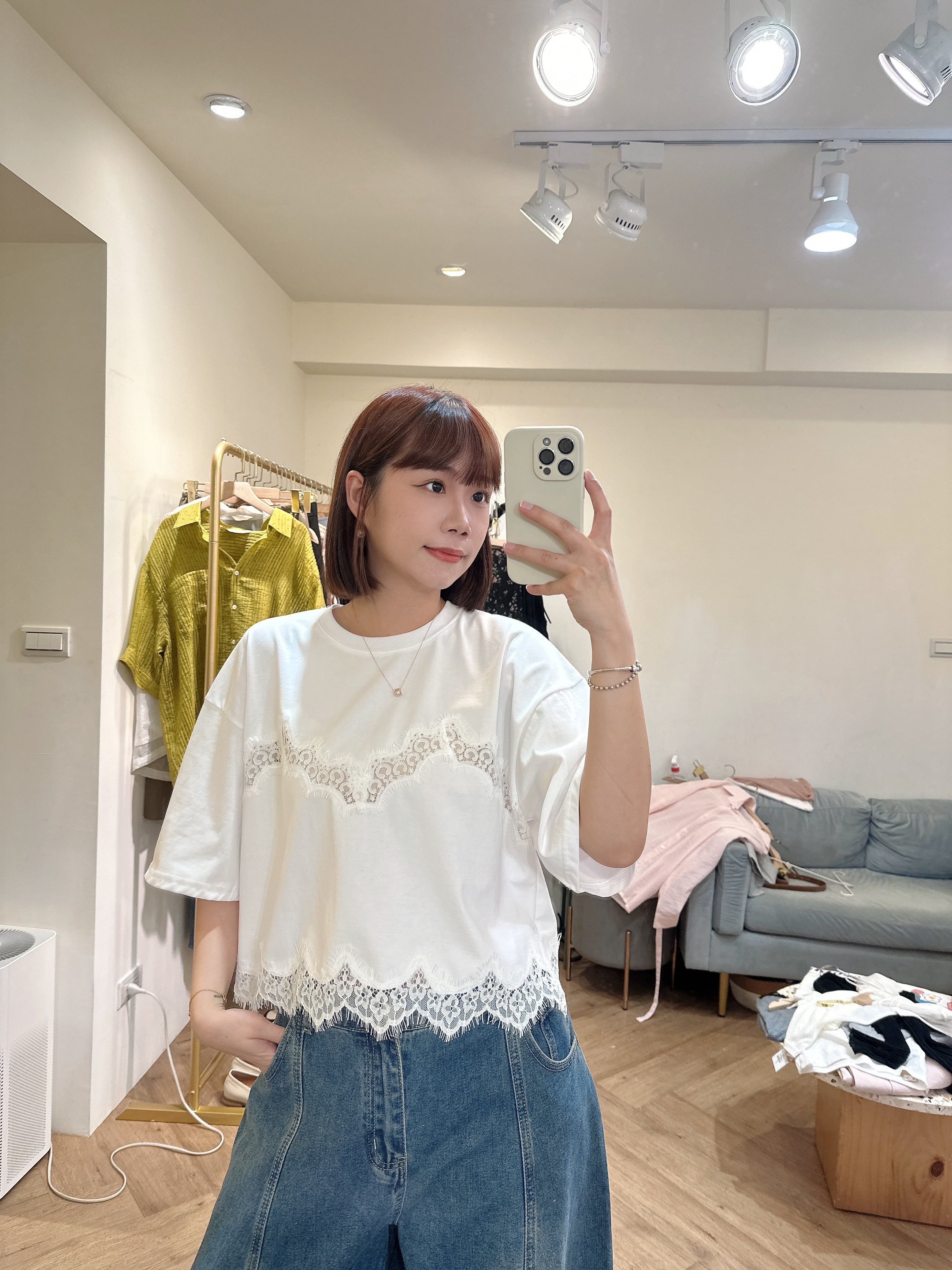 拼接蕾絲tee