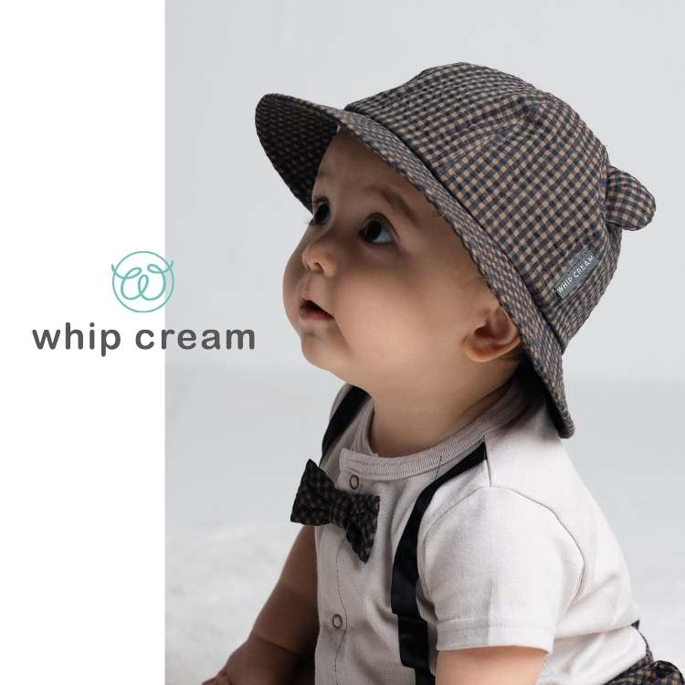 【日本 Whip Cream】有機棉熊熊耳朵格紋寶寶帽