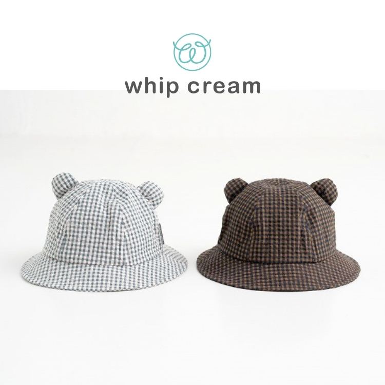 【日本 Whip Cream】有機棉熊熊耳朵格紋寶寶帽