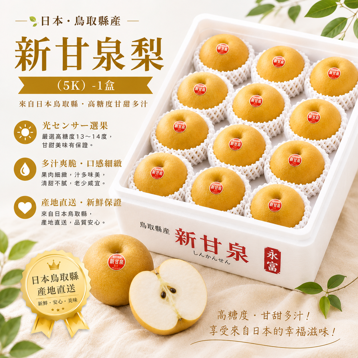 日本鳥取縣新甘泉梨(5K)(12個)-1盒