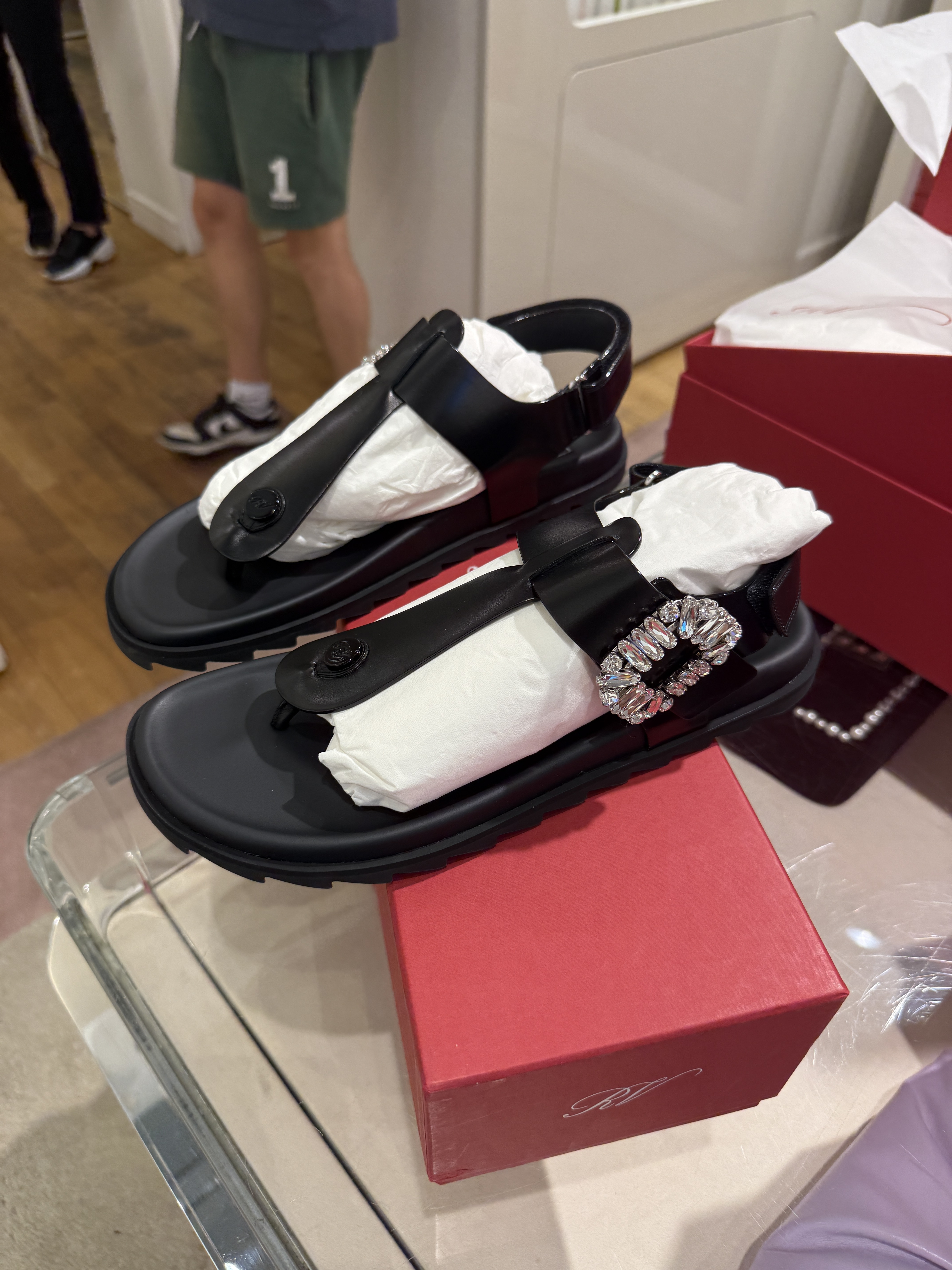 Roger Vivier thong strass sandals black