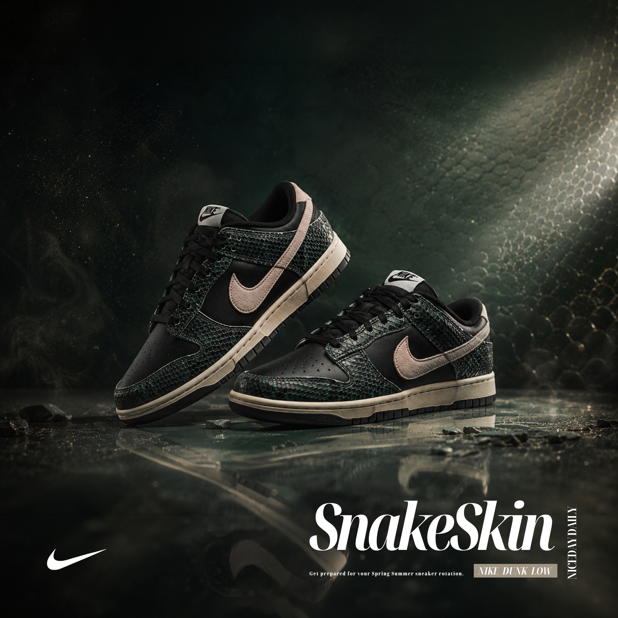NICEDAY 代購 Nike Dunk Low 黑灰 灰粉 蛇紋 蛇鱗 蛇 黑綠 粉勾 奶油底 IO1616-001