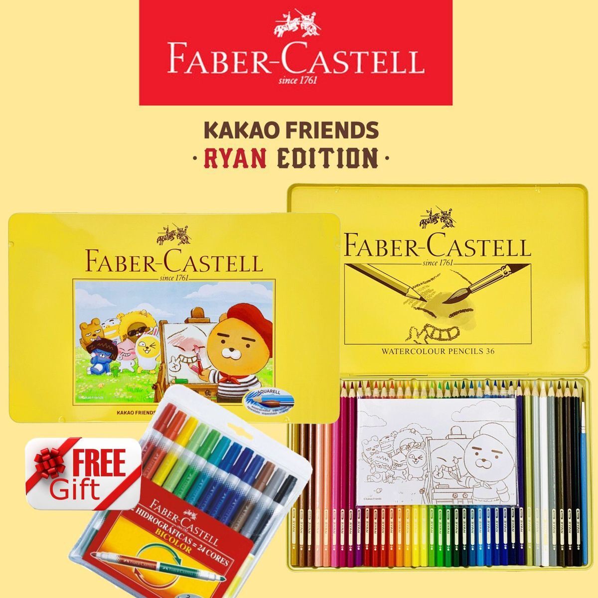 FABER CASTELL - 【Kakao Friends x Faber-Castell】WaterColour Pencils, 36 Colours #100101468《Original Authorized》- 1 Box