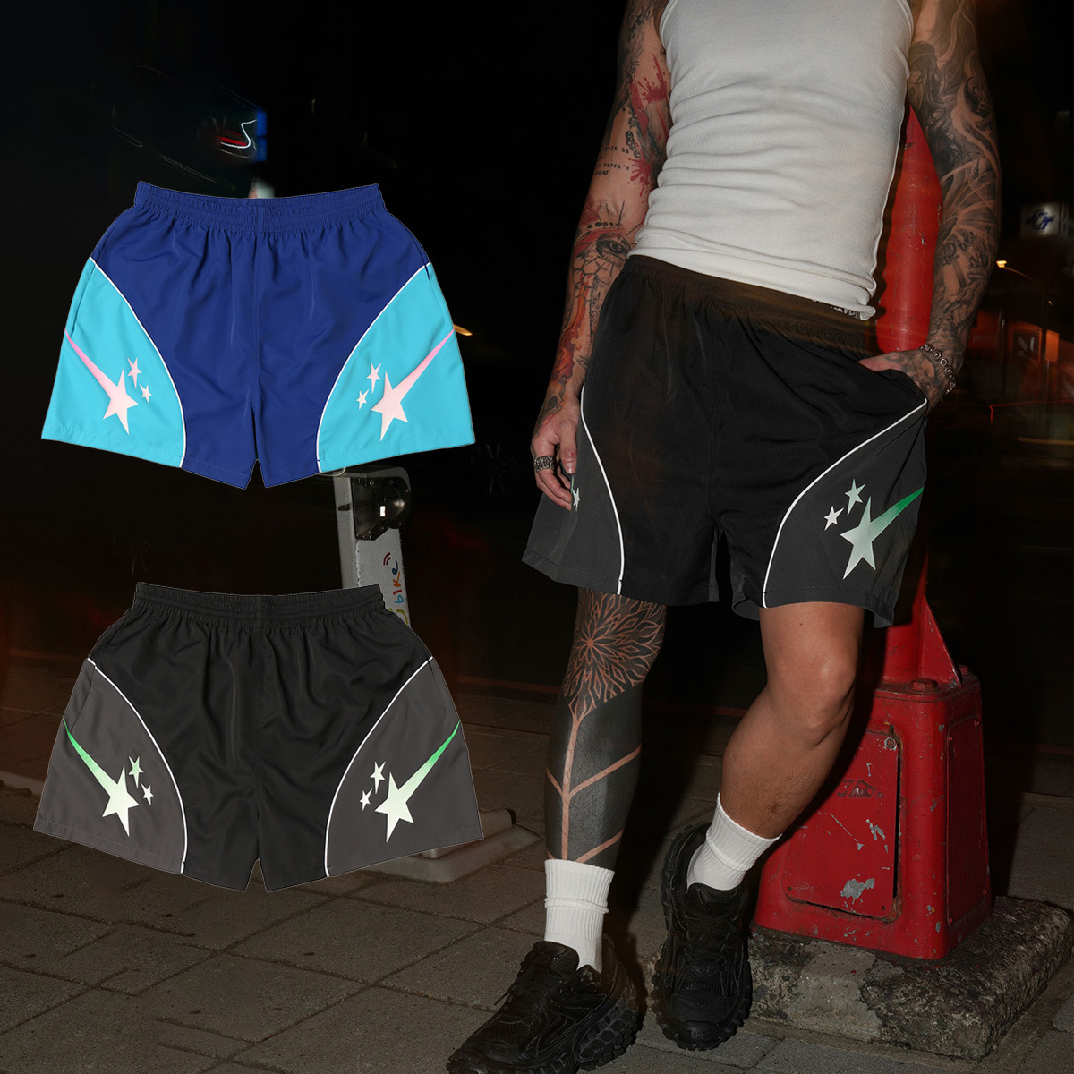 MTA TONAL PANEL NYLON TRACK SHORTS 藍色 黑色 防潑水 機能 雙色尼龍 短褲【M26STSN】