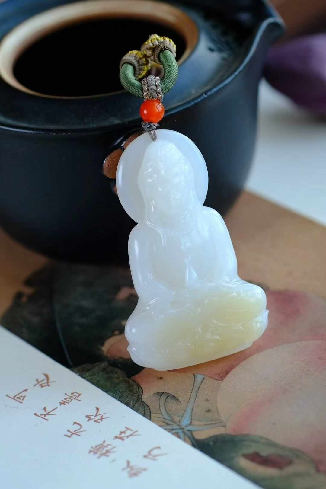 和田玉羊脂糖白觀音,天然和田玉軟玉
