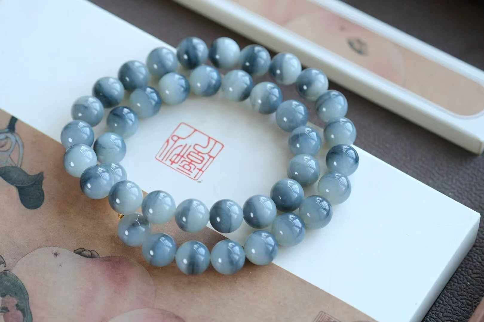 和田玉水墨青花項鏈 (12mm直徑),天然和田玉軟玉
