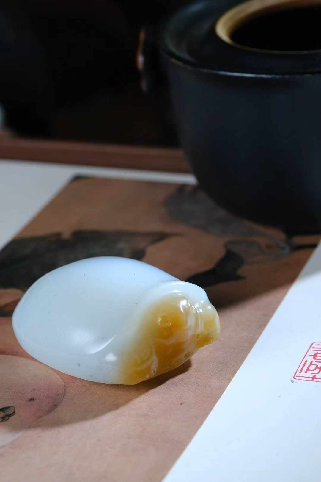 和田玉糖白點墨掛件,天然和田玉軟玉