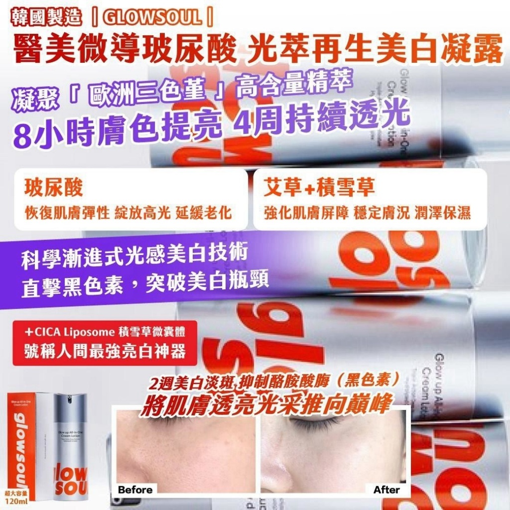 WSBB12491  韓國製造 ｜GLOWSOUL｜醫美微導玻尿酸 光萃再生美白凝露💥超大容量120ml（10月上旬）