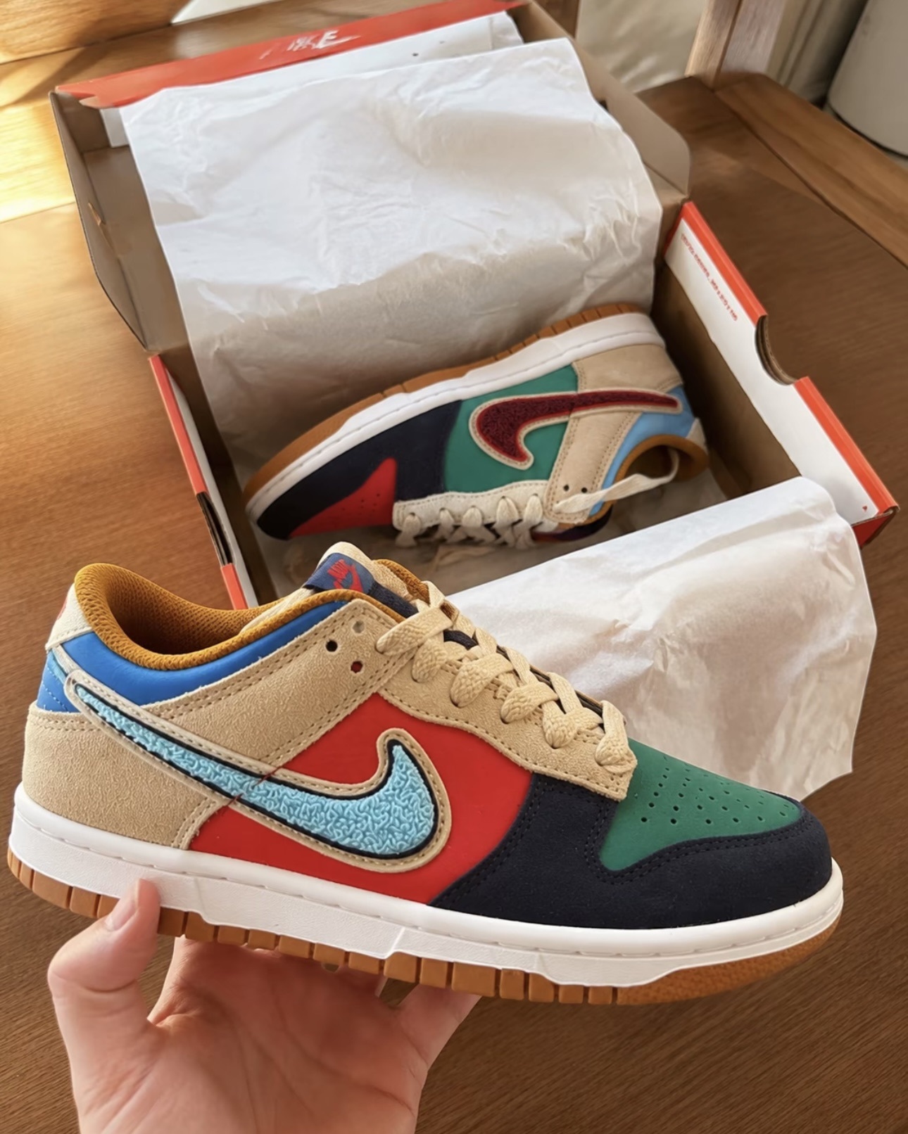 大童鞋 女生尺寸 NIKE DUNK LOW GS 'Midnight Navy/Green Noise' 彩鴛鴦 拼接 麂皮 絨毛 經典 休閒鞋【IV6203-410】