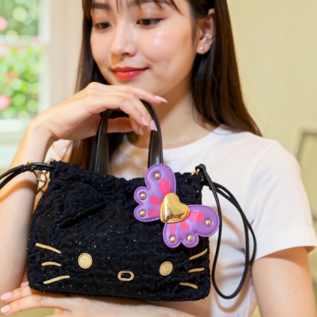 26079 Sanrio Hello Kitty x Anna Sui 聯乘黑玫瑰閃魅巾着兩用袋
