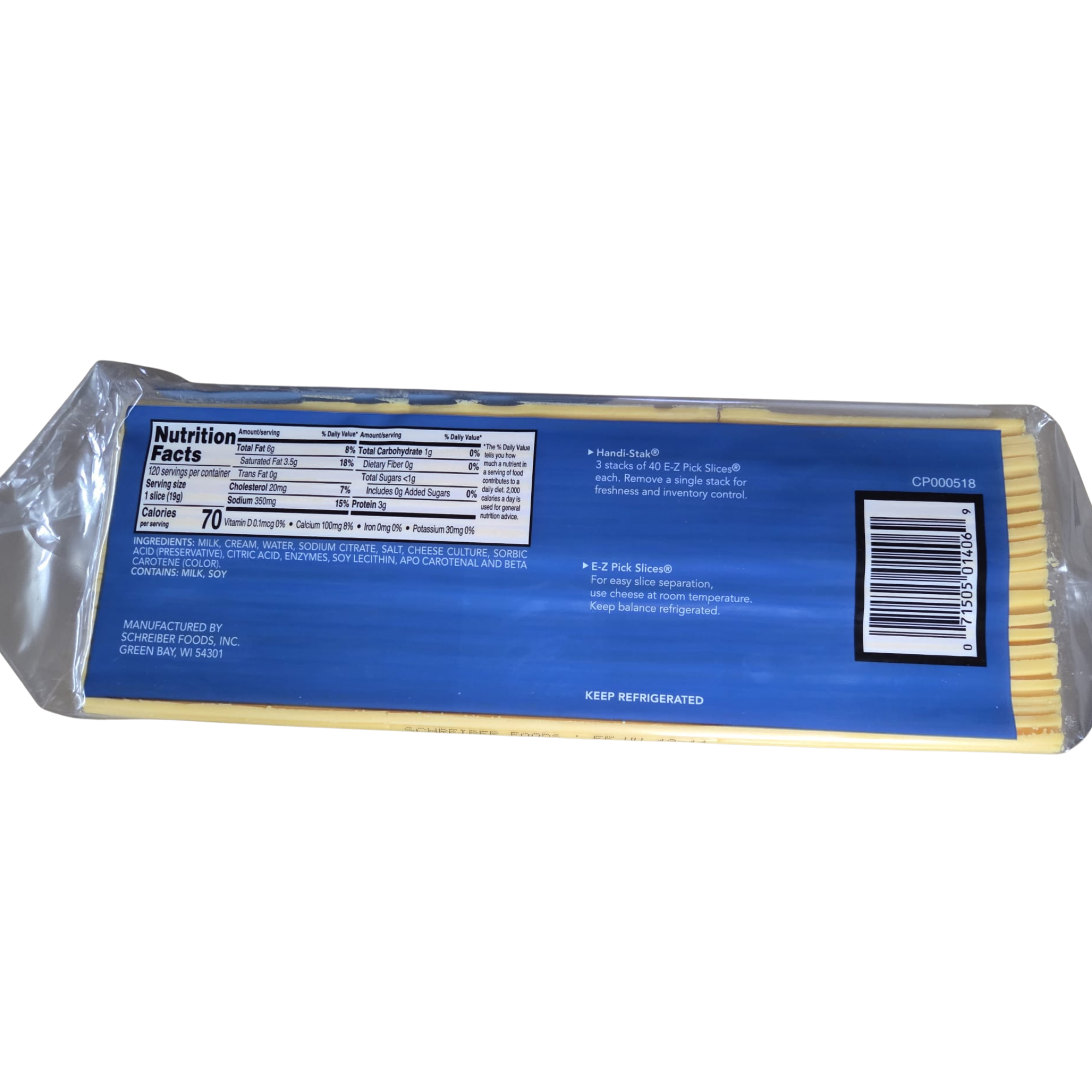 美國橙車打芝士片 US Schreiber Coloured Sliced Cheese 120片, 5磅/ 包 (冷凍 0-4°C)