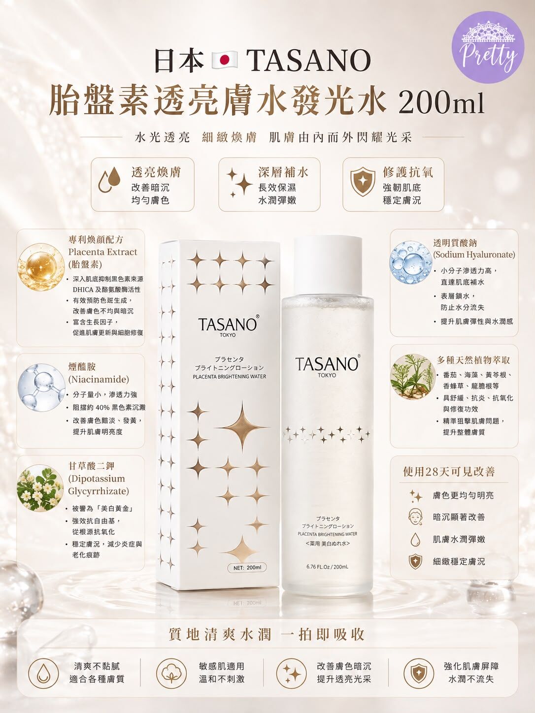 UR37 TASANO發光水 200ml "原價 $380" 特價$168/1 2件以上$150/1 EXP:2027年  **買1支 送TASANO 濕敷棉(100片) - 1盒**
