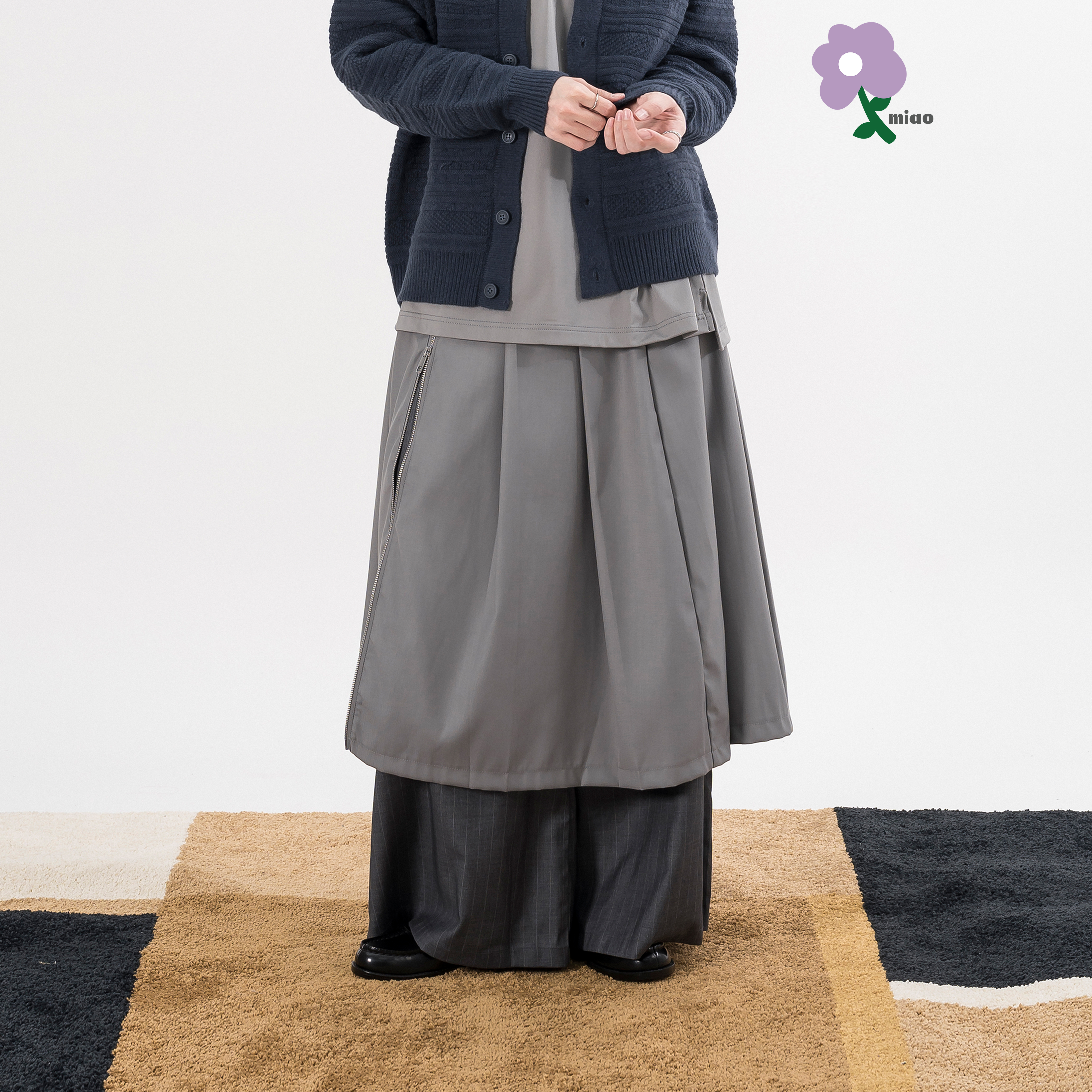 MIAO A-Line Zip Suit Skirts 西裝布料 拉鍊 百褶長裙 [M-SK68]