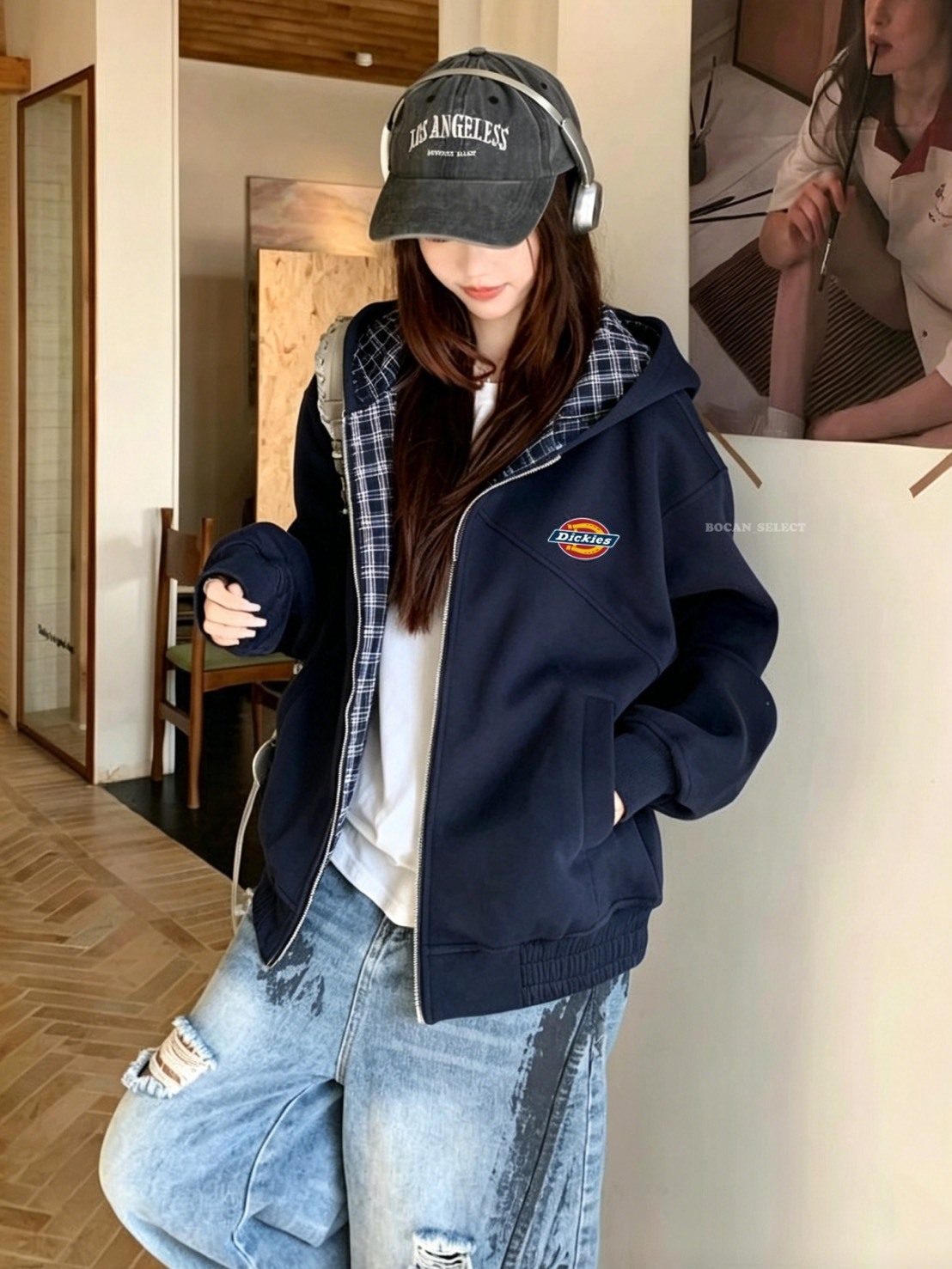 DICKIES 美式復古 格子撞色 解構 連帽 外套 三色