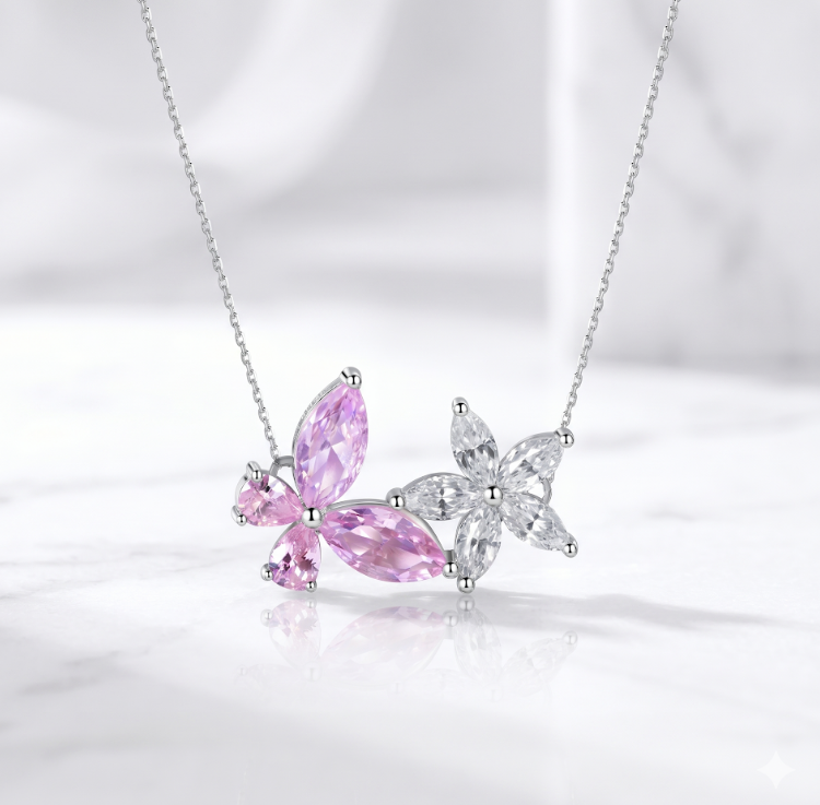 AR23 N3095  Butterfly Whisper  Necklace - Zirconia $688