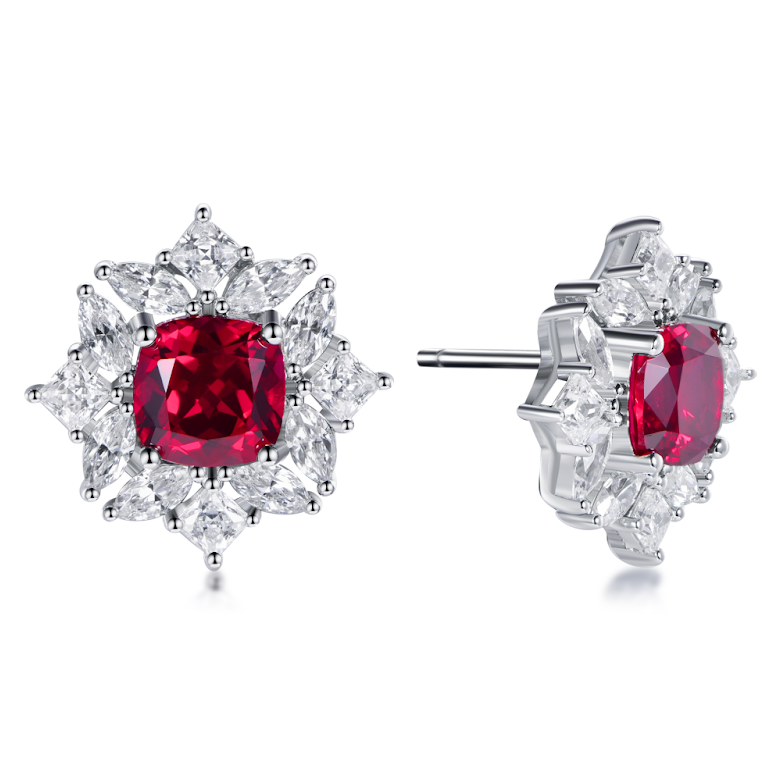 AR41 E4118 1.5 Carat Lab Ruby Grown Cushion Cut Earrings $1980