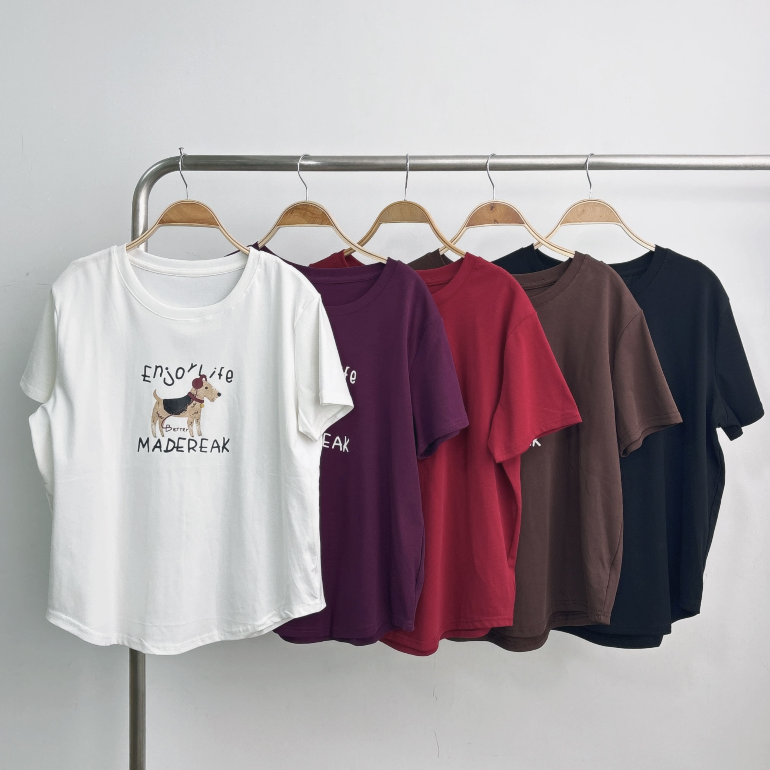 狗仔燙圖弧形腳彈棉TEE  (Y40-Y44)