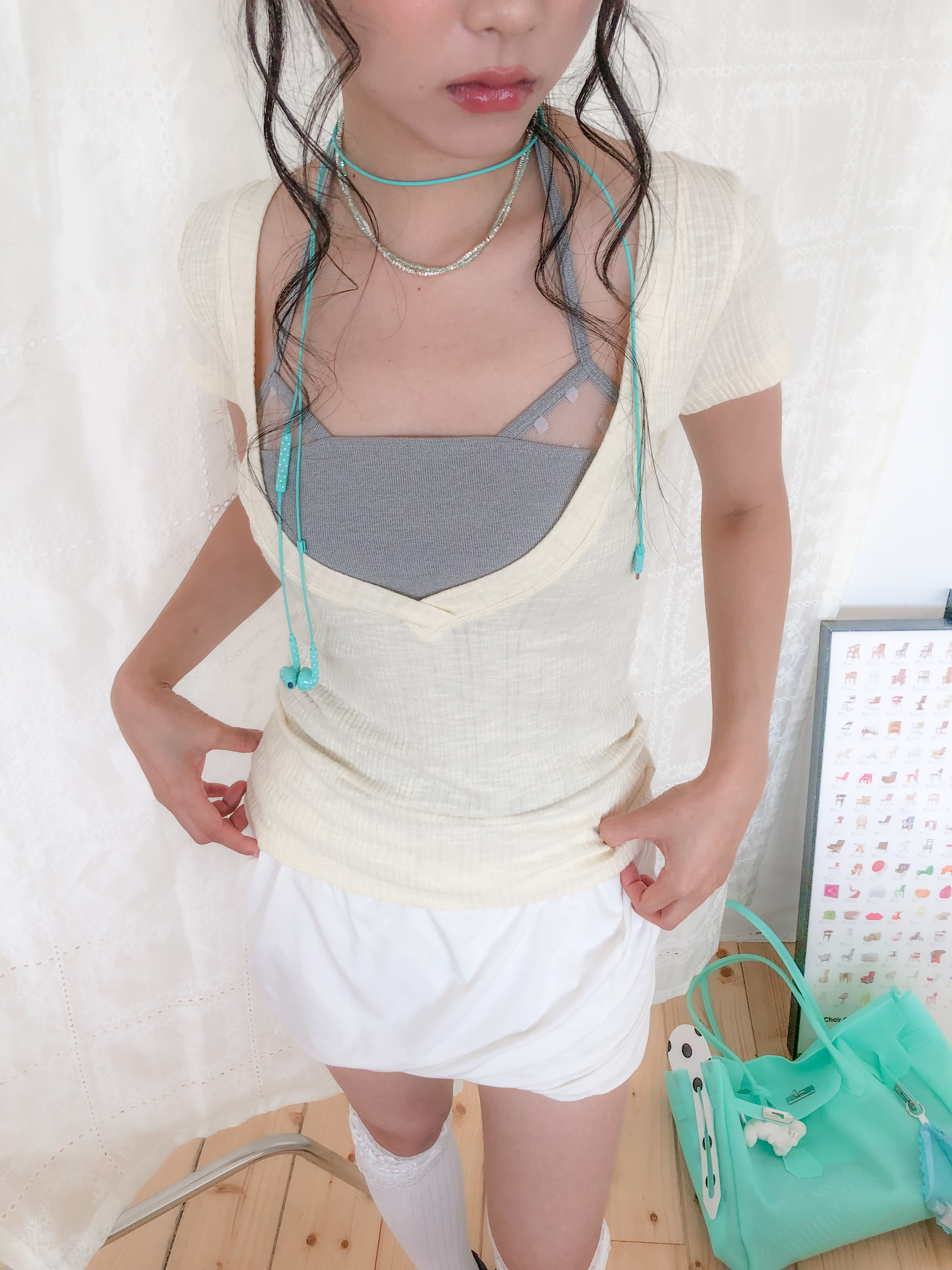 halter contrast color sleeveless #上衣