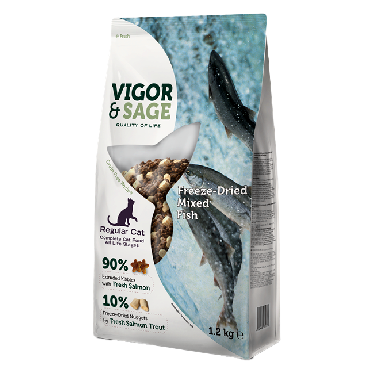 Vigor & Sage丨百合美毛成貓糧 + 凍乾白魚粒 1.2kg (17178)