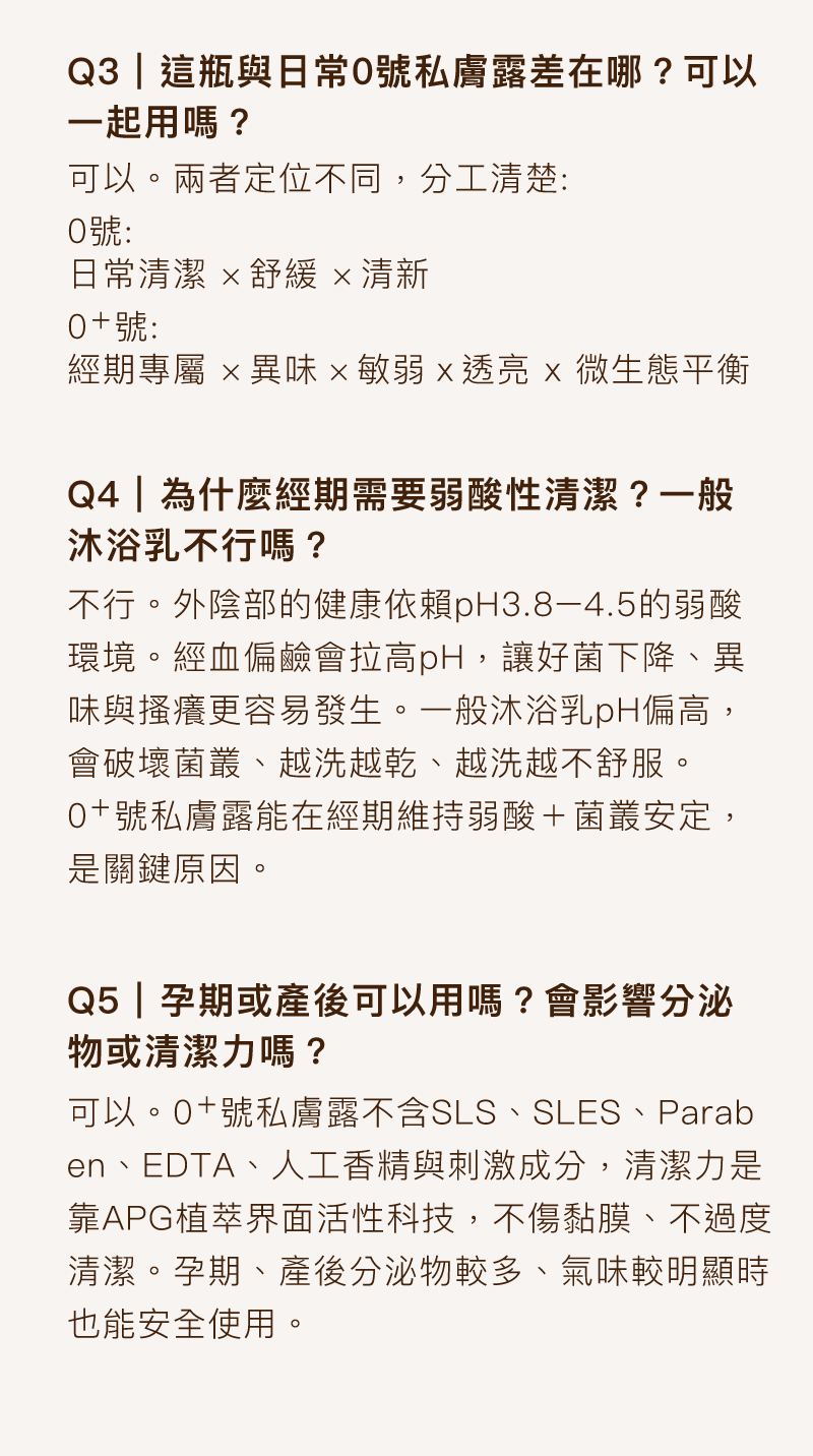 Love Dear 0號⁺私膚沐浴露詳盡解說弱酸性清潔的重要性，並確認孕期與產後皆可安心使用，不含人工香精與刺激成分，全方位守護女性私密健康。