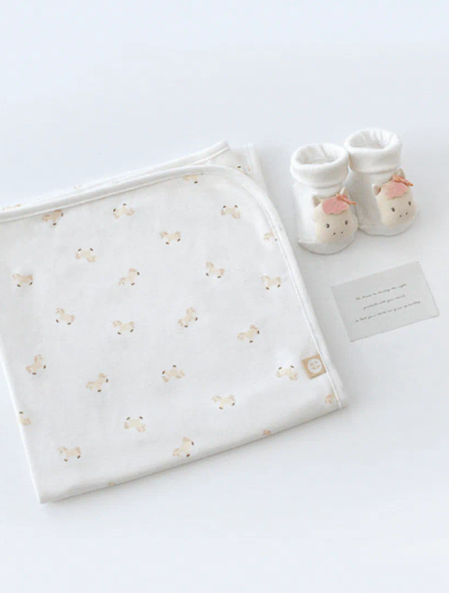 【BABY & I】 Korea 4 Seasons Newborn Swaddle Blanket (Girl Horse Pattern)
