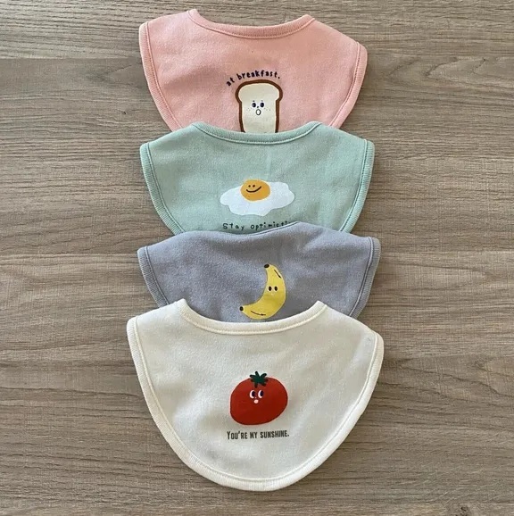 【Nishimatsuya】4-Pack Baby U-Shaped Bibs (Breakfast & Food)