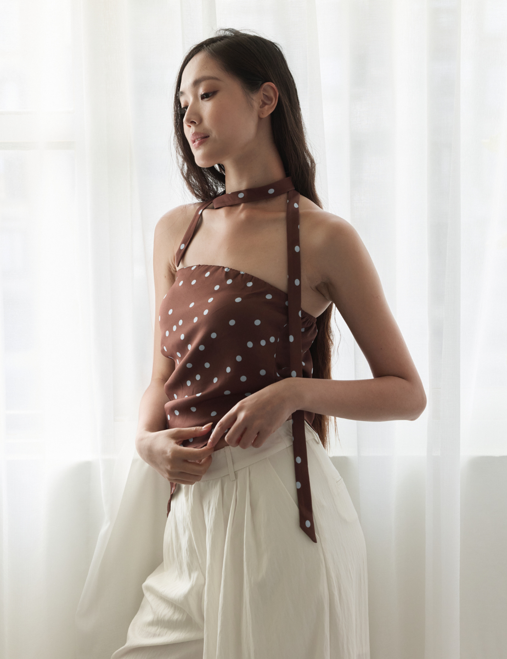 波點平口斜角上衣（3尺寸）