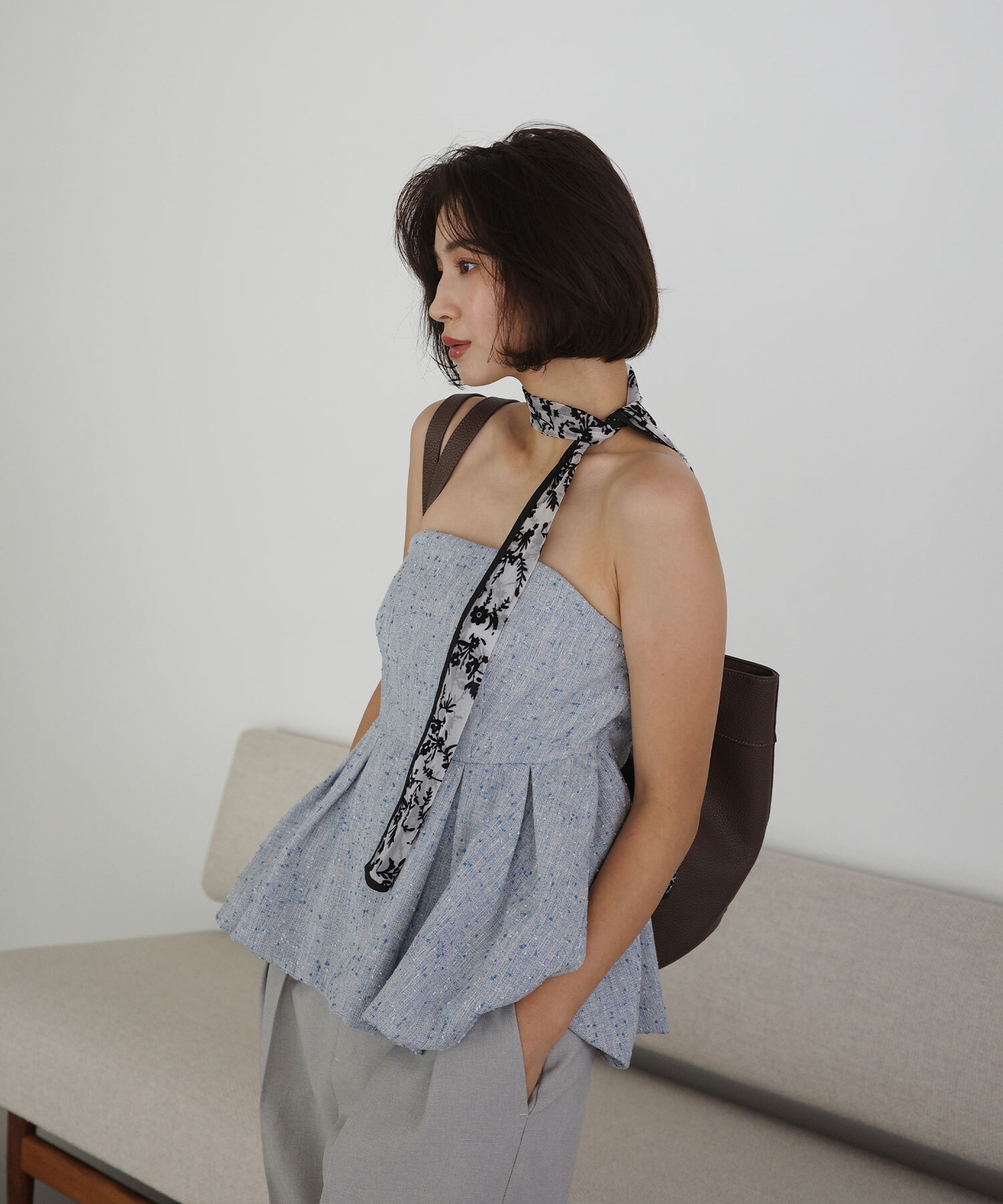 [預購]Aimeine夏季斜紋軟呢2WAY澎澎平口上衣
