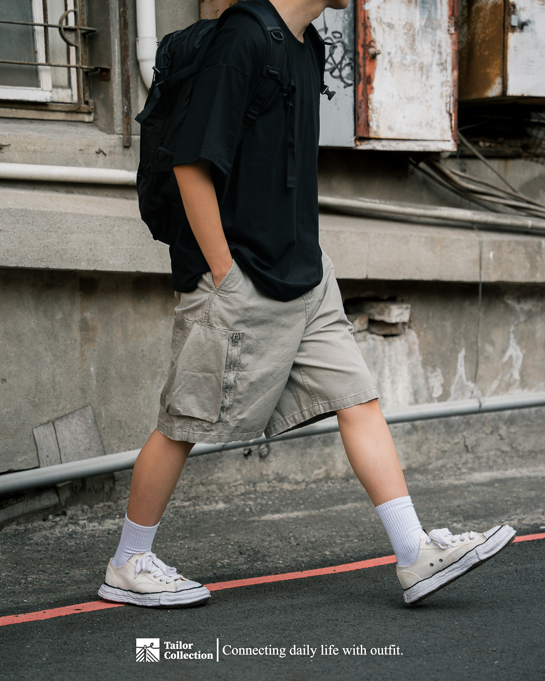 #預購 Tailor collection 毛邊復古 拉鍊多口袋 水洗工裝短褲 兩色