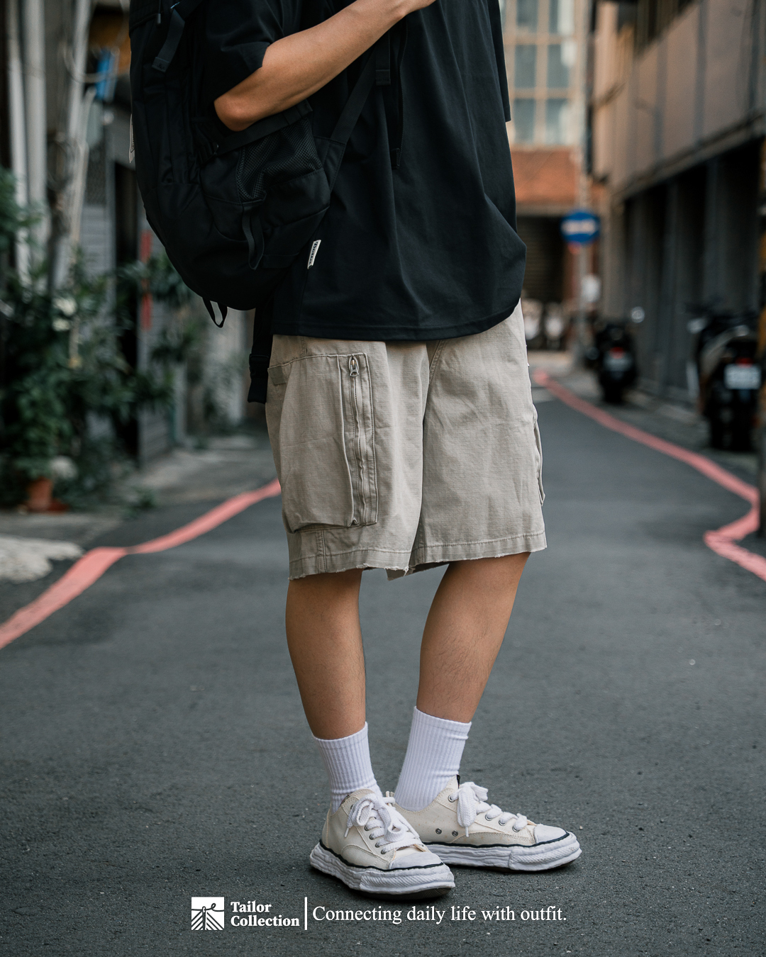 #預購 Tailor collection 毛邊復古 拉鍊多口袋 水洗工裝短褲 兩色