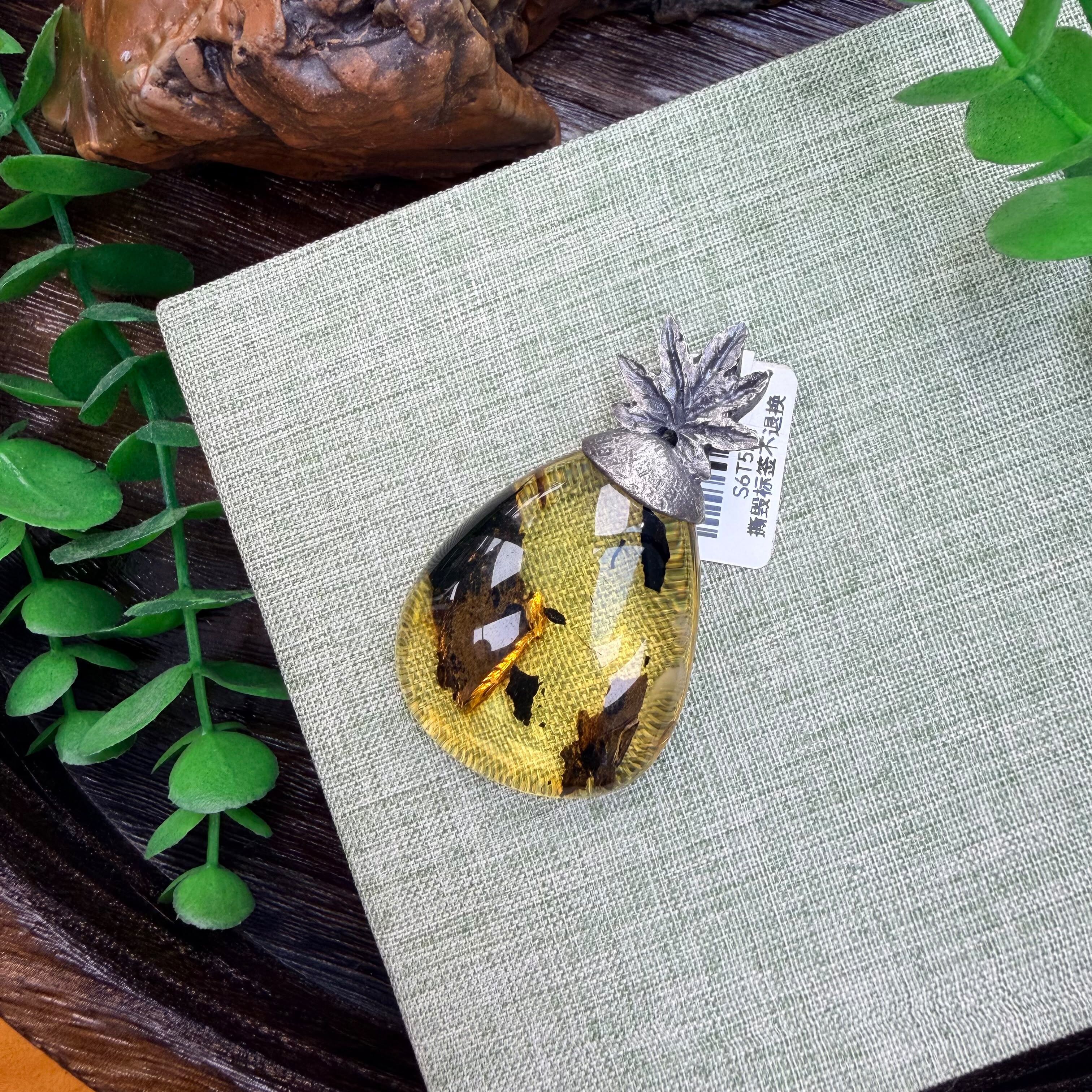 0810BA21-BALTICAMBER-RING-德國匠人打造，純銀手工鑲嵌，波蘭金植物珀（A21）