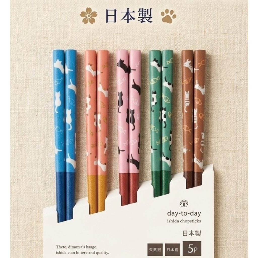 日本製 ISHIDA貓咪筷子(5對套裝)