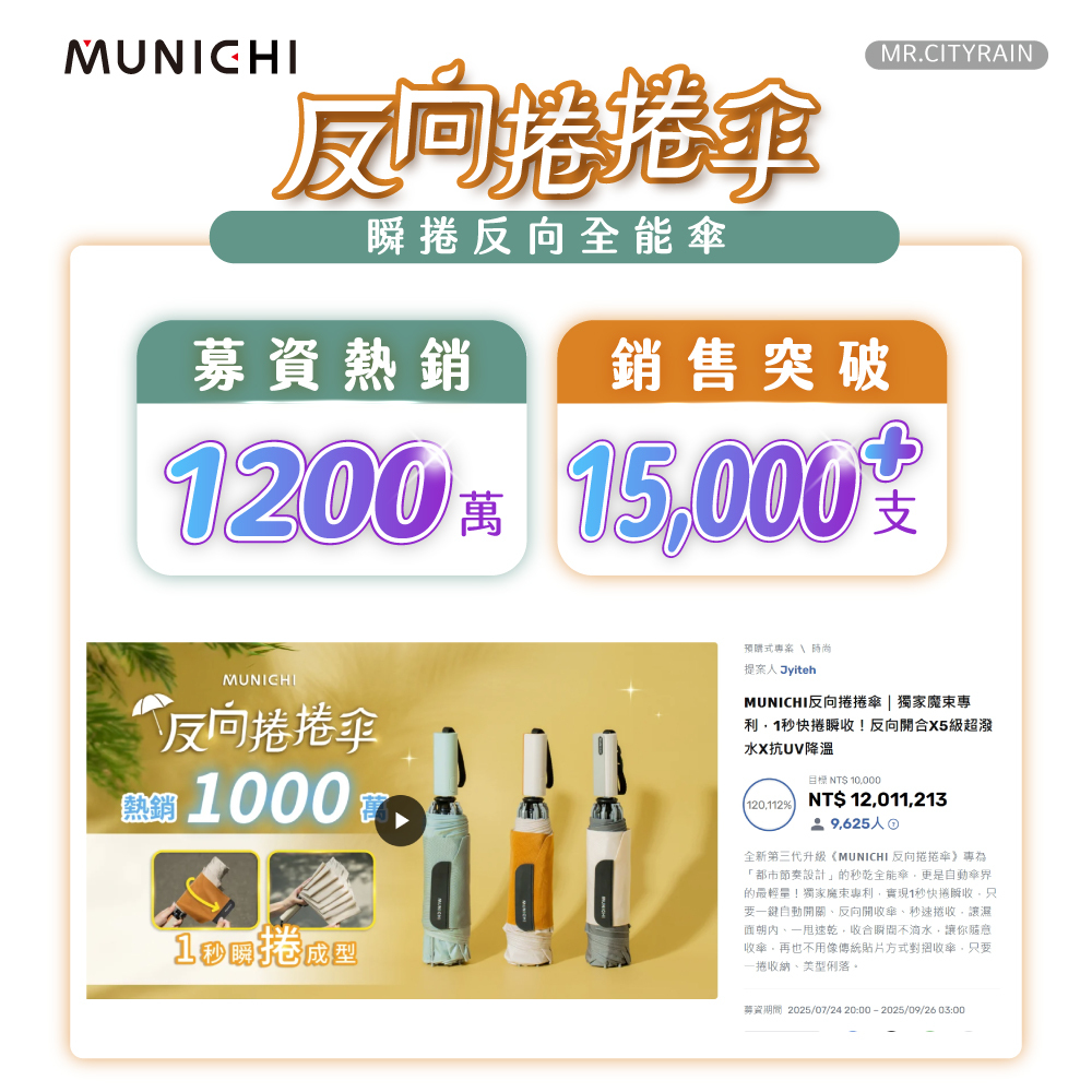 【MUNICHI沐尼黑】反向捲捲傘/摺疊傘 MR.CITYRAIN