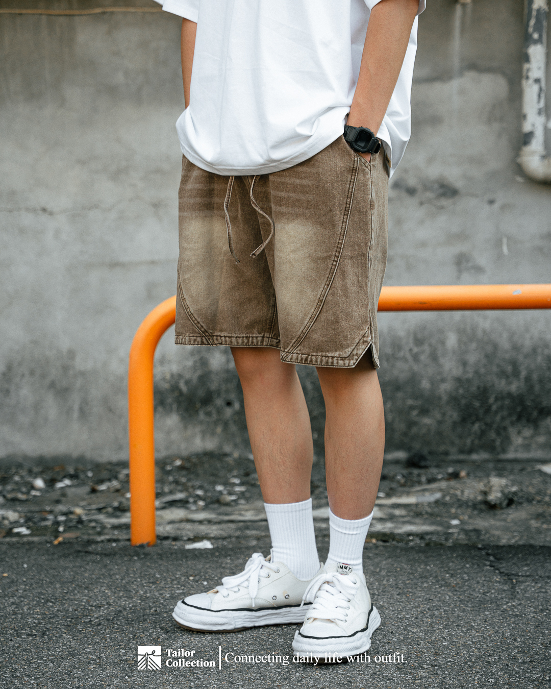 #現貨 Tailor collection 水洗復古 解構拼接 牛仔短褲 三色 MN2370