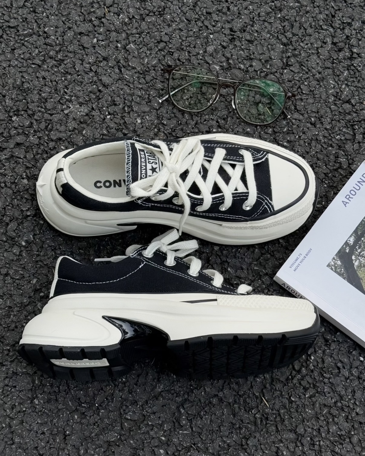 CONVERSE RUN STAR CRUSH 小鯊魚 黑色 黑奶油 厚底鞋 增高 Karina代言同款 劉知珉 女鞋 A18465C / 預購