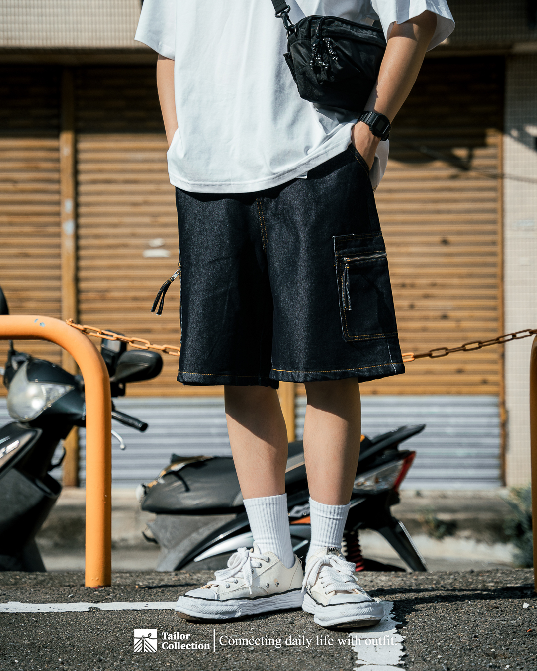 #預購 Tailor collection 日系復古 拉鍊大口袋 工裝牛仔短褲 五分褲 B683