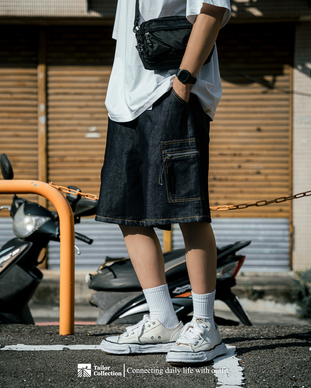 #預購 Tailor collection 日系復古 拉鍊大口袋 工裝牛仔短褲 五分褲 B683
