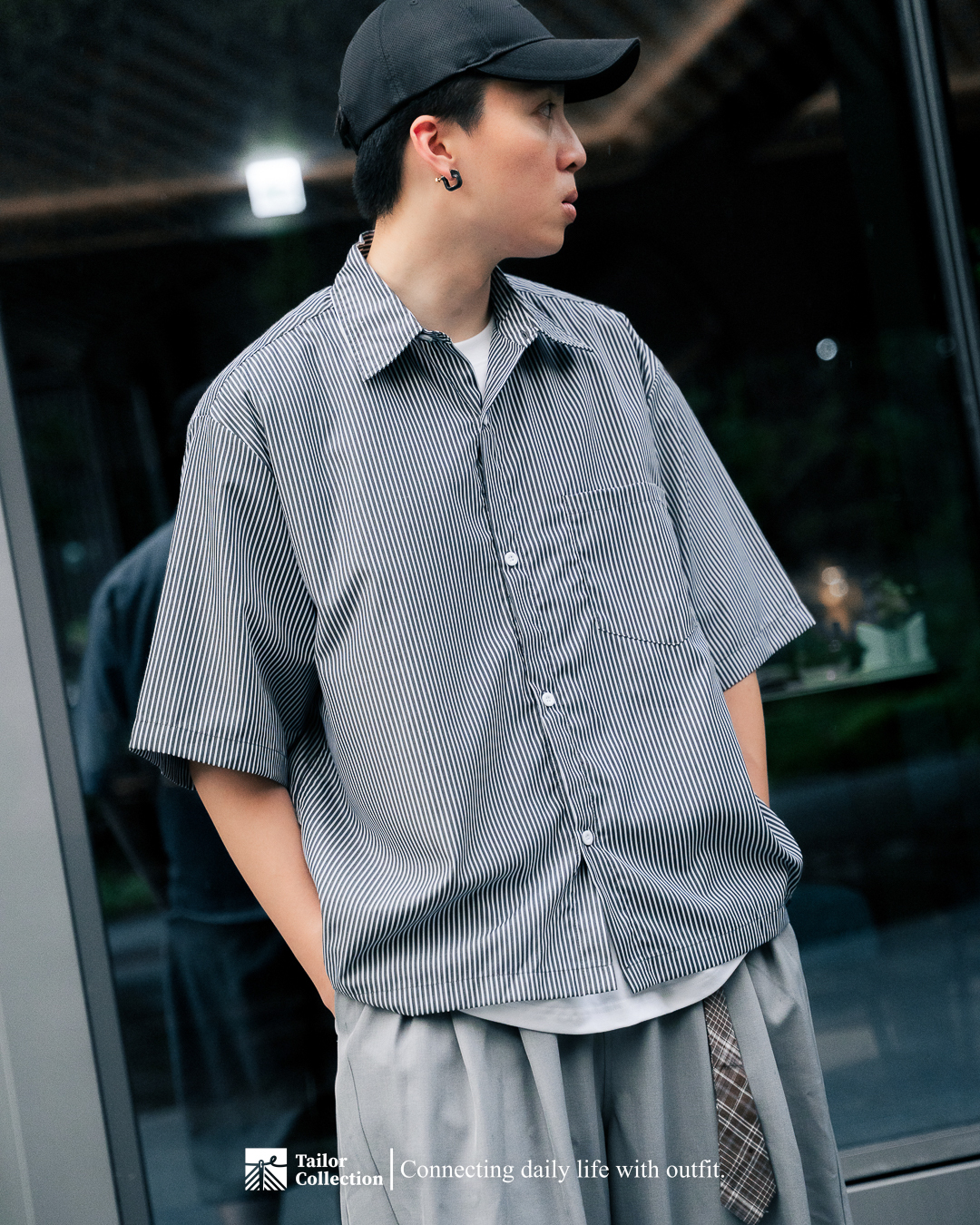 #預購 Tailor collection 美式寬鬆條紋 休閒Boxy短寬版型 短袖襯衫 三色
