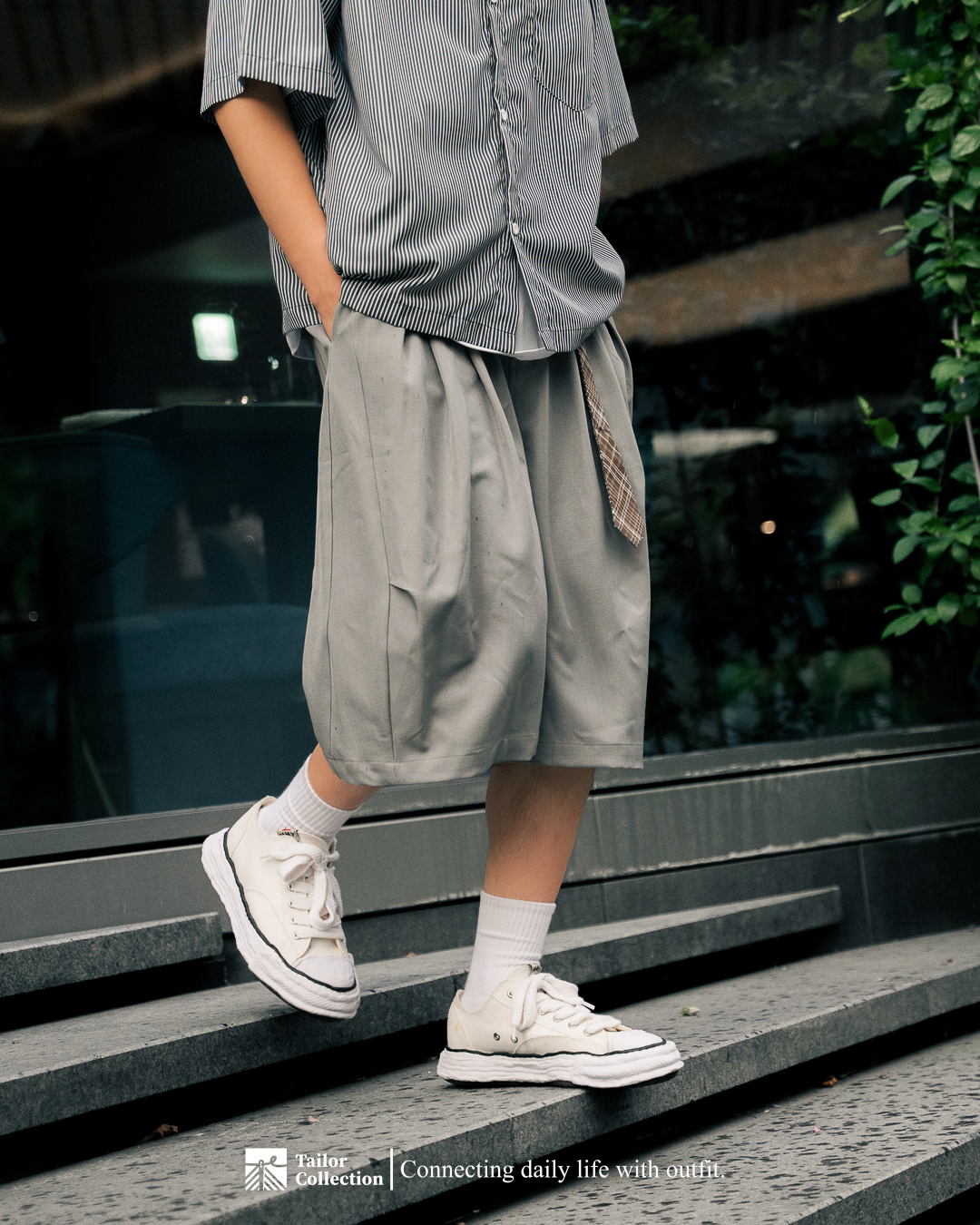#預購 Tailor collection 美式復古 垂墜西裝休閒短褲 闊腿七分褲 SYK1065 灰色