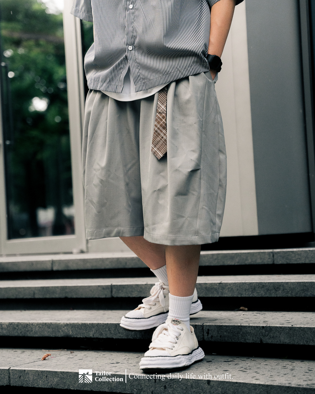 #預購 Tailor collection 美式復古 垂墜西裝休閒短褲 闊腿七分褲 SYK1065 灰色