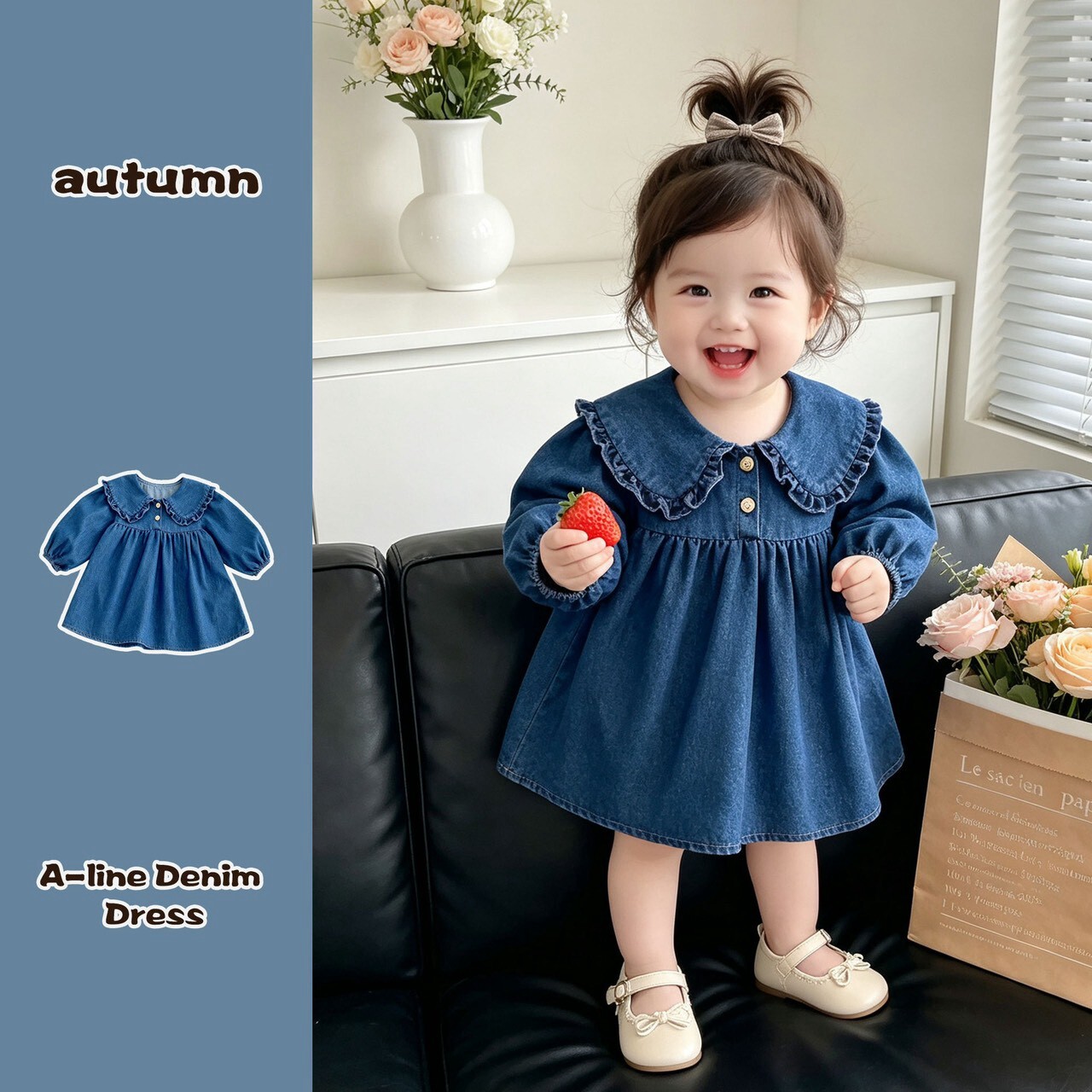 👶   秋裝 ▸ BABY一件式牛仔翻領洋裝   ·͜· ♡