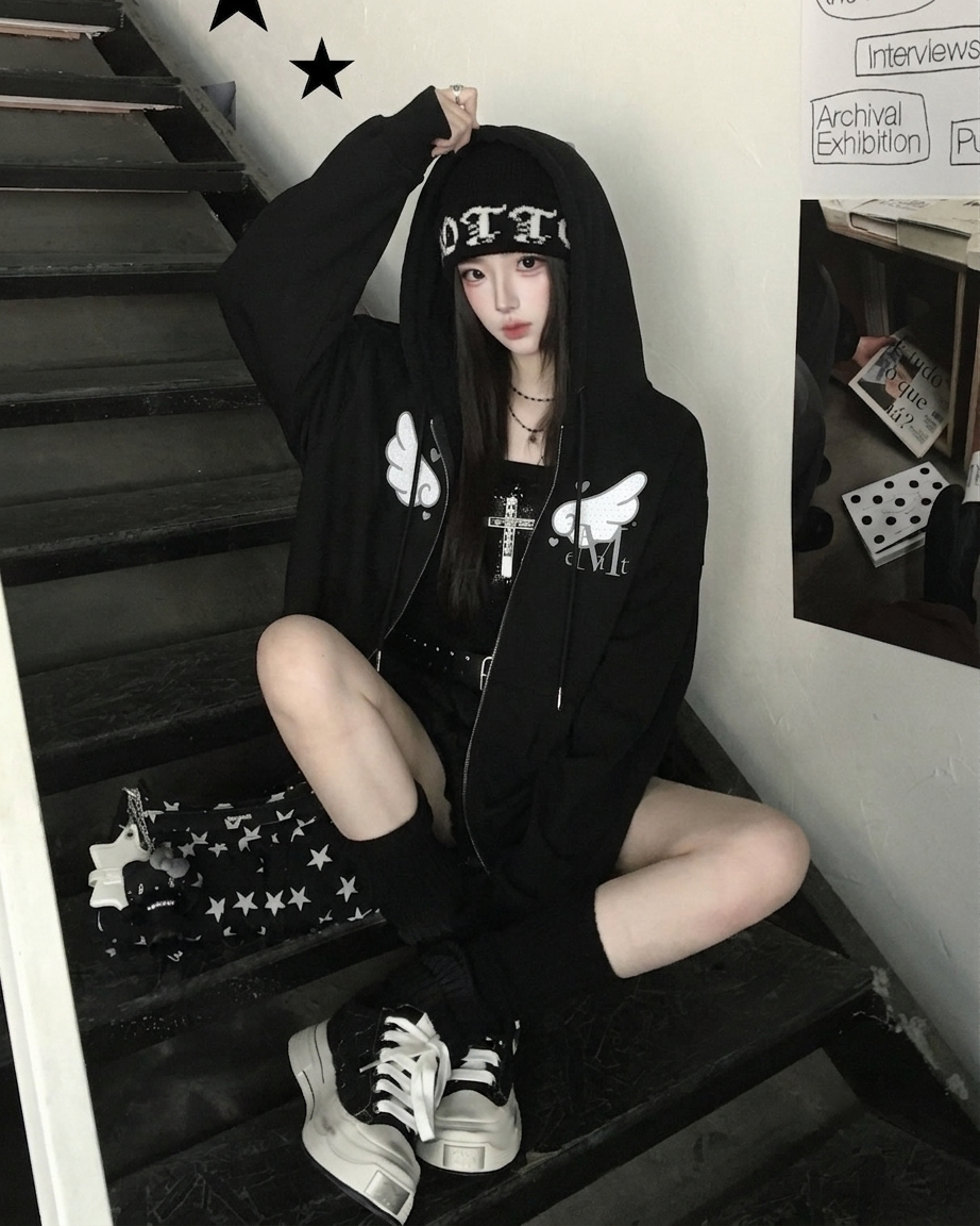 Mucent Sylph Dot Angel Hood Zip-up 翅膀 長袖 連帽外套 兩色