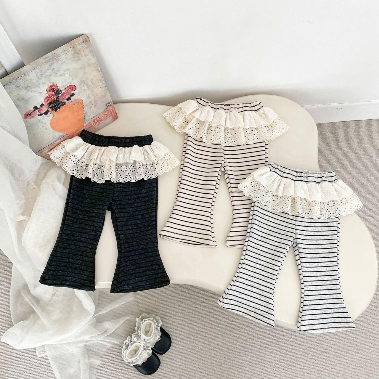 👶   秋裝 ▸ BABY假兩件裙擺條紋內搭褲   ·͜· ♡