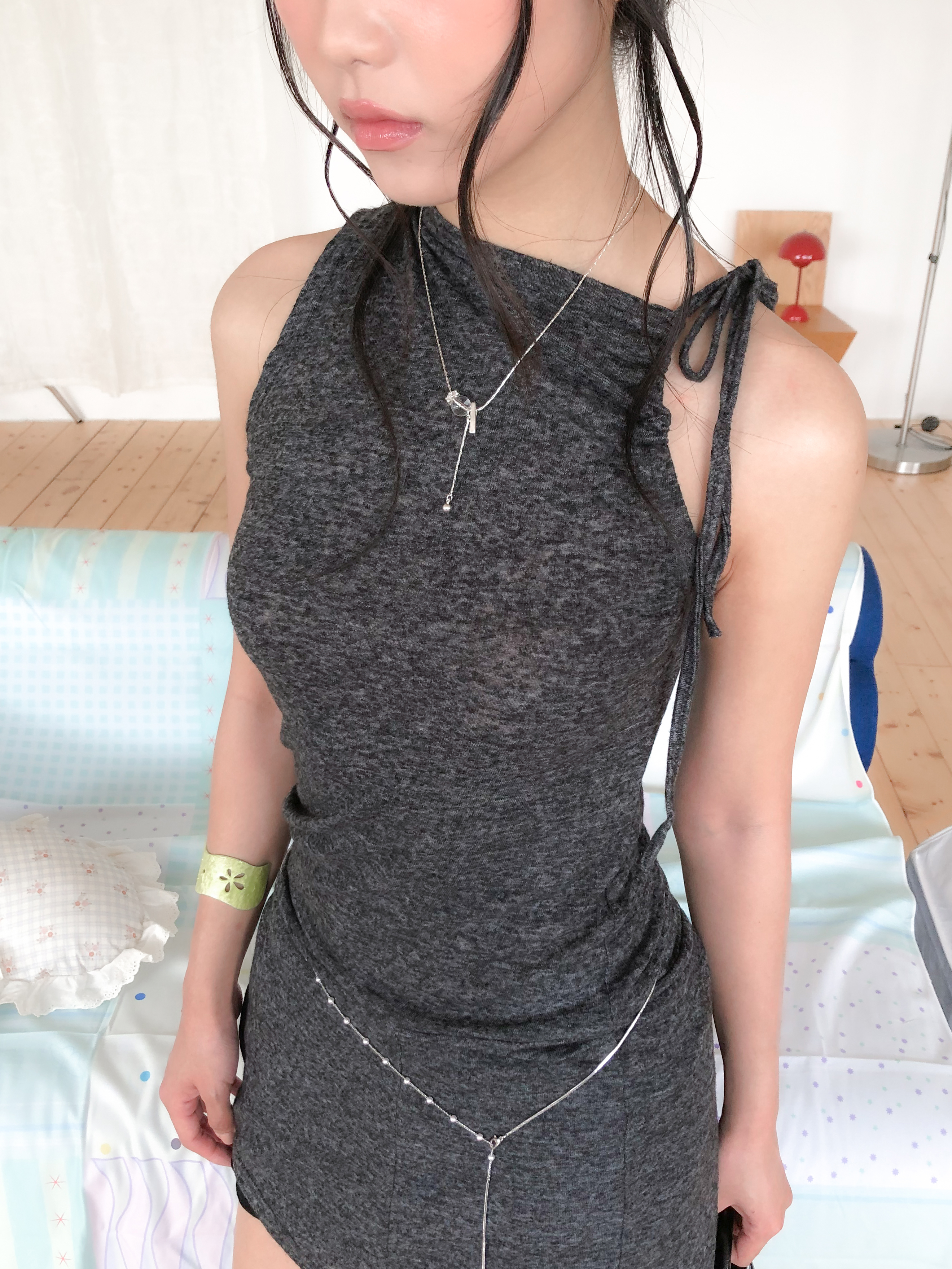 linen slit sleeveless #上衣
