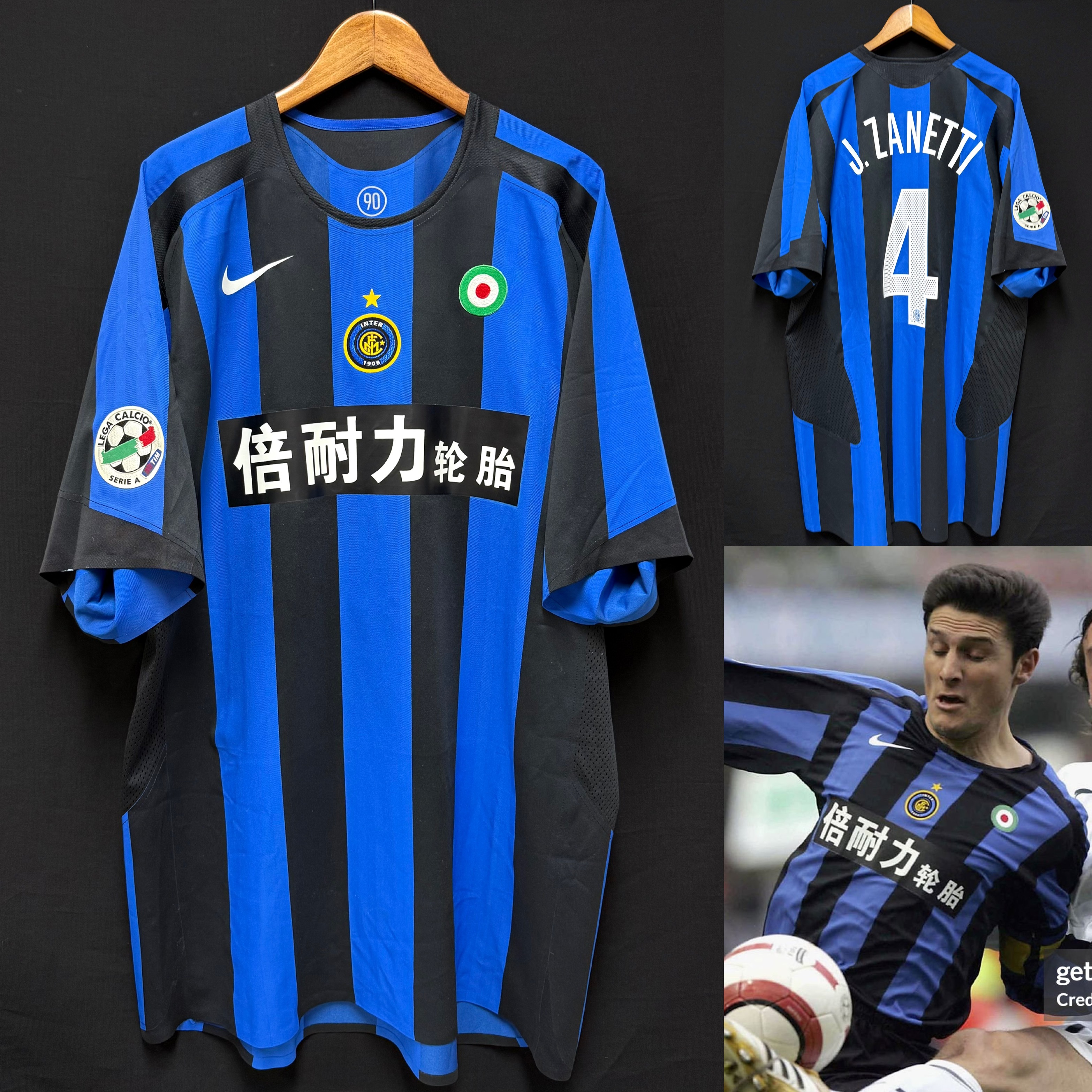 (Match Issue) Inter Milan 2005-2006 Nike Home Chinese Sponsor Player Issue Shirt #4 J ZANETTI