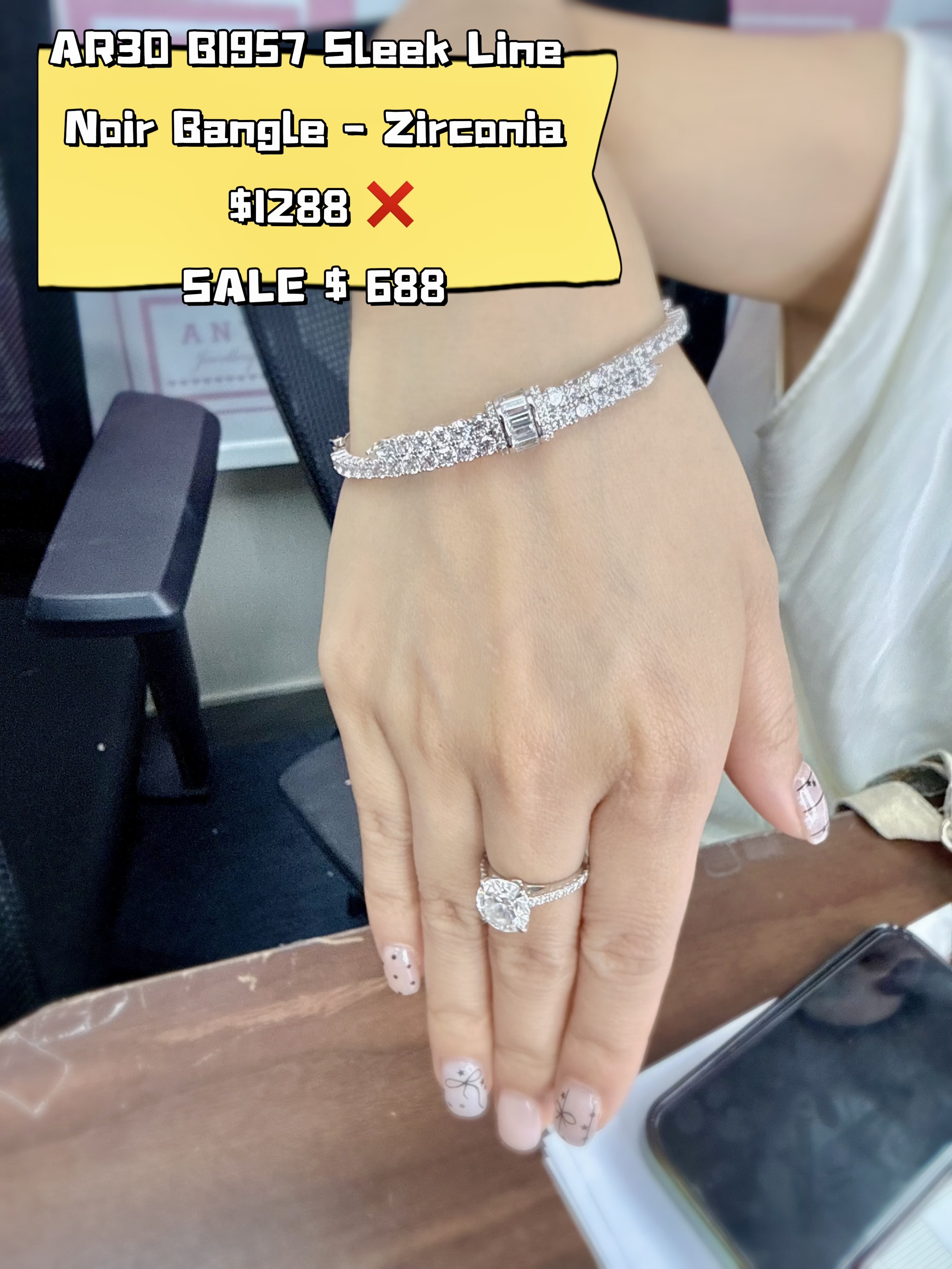 AR30 B1957 Sleek Line Noir Bangle - Zirconia $1288