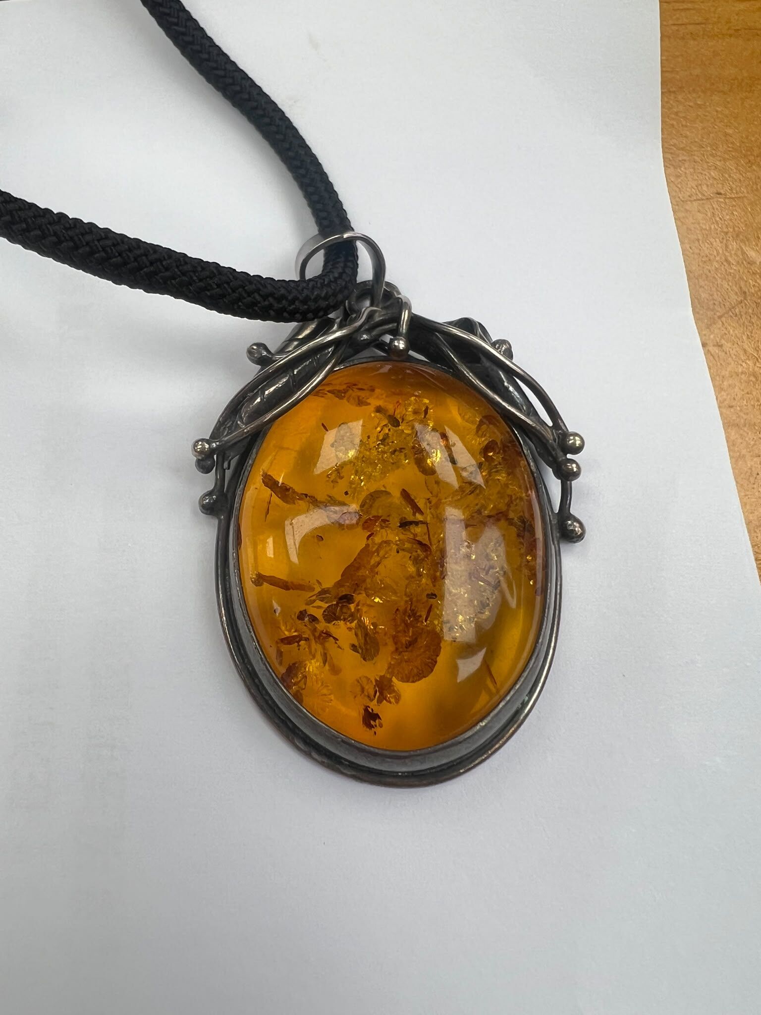 0810BA47-BALTICAMBER-RING-大型波羅的海花珀  925 純銀藤蔓葉片造型復古吊墜（A47）