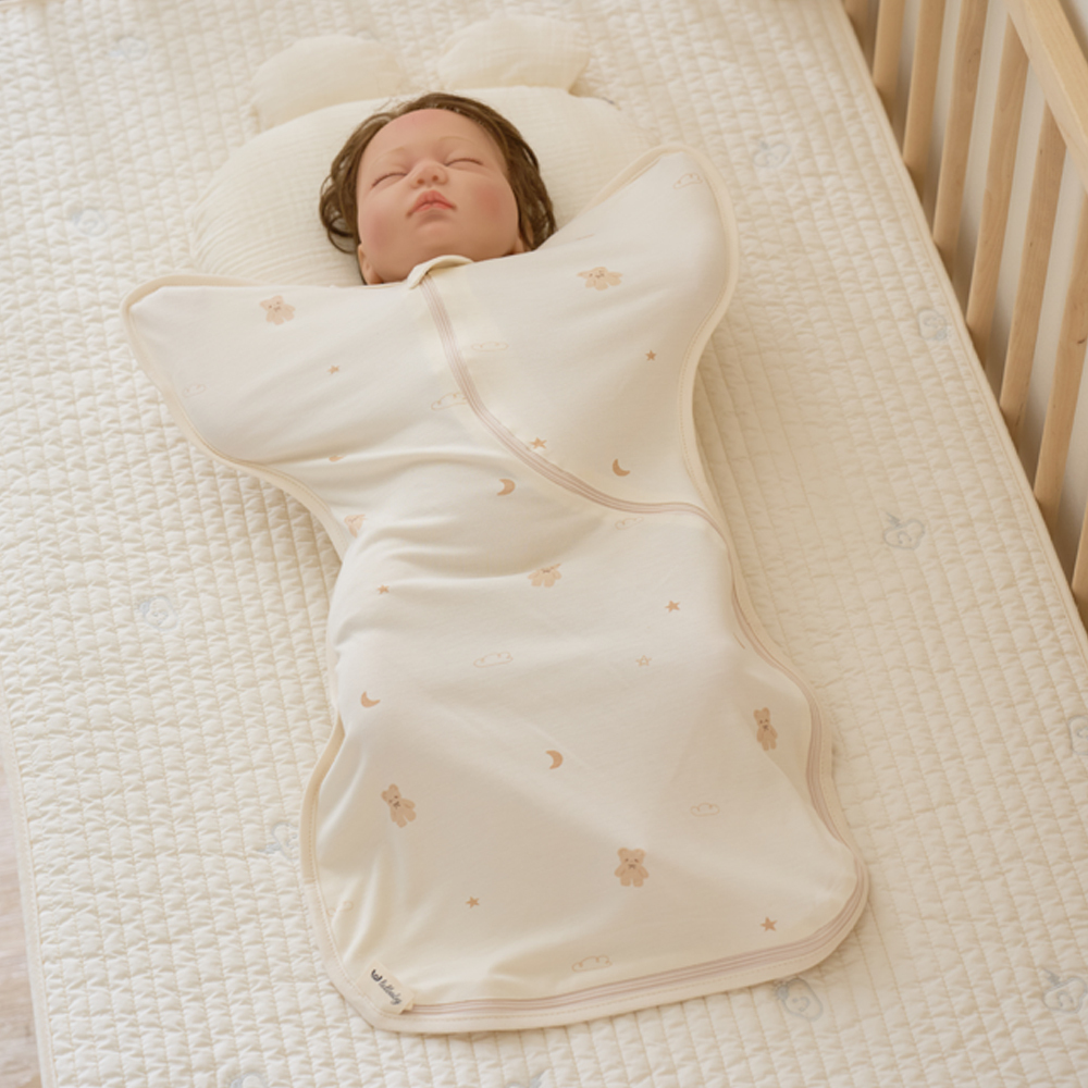 lolbaby 韓國 蝶型包巾baby swaddle 3-7m免脫換尿布-M號｜竹纖衣款｜晚安小熊
