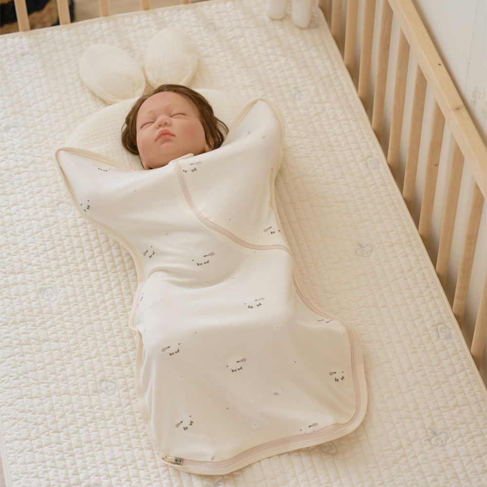 lolbaby 韓國 蝶型包巾baby swaddle 0-5m免脫換尿布-S號｜竹纖衣款｜晚安綿羊