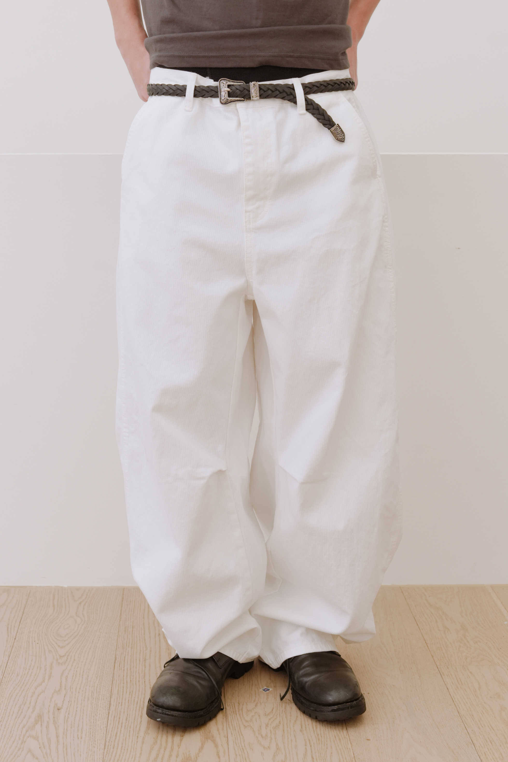 lined curved denim pants #單寧褲